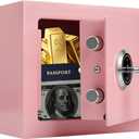 Small Safe Box for Home,Wall Safes 0.23 Cubic Feet, Heavy Duty Steel Safety Lock Box with 3 Keys for Money, Passort, Jewelry 9.06"x 6.69"x 6.69" Pink