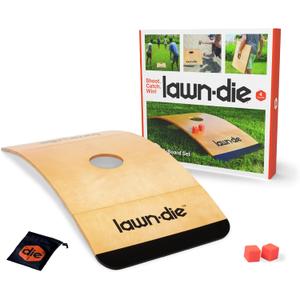 Lawn Die Wood Outdoor Toss Game Board - 24 x 46 in, 1 Target - Portable Folding Design for Yard Games - Unpredictable Silicone Dice for Lawn Games