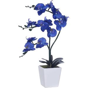 15" Tall Artificial Silk Phalaenopsis Orchid Flower Plant Pot Arrangements (Navy Blue)