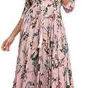 VintageClothing Women's Floral Maxi Dresses with Sleeves Flowy Boho Beach Dress S