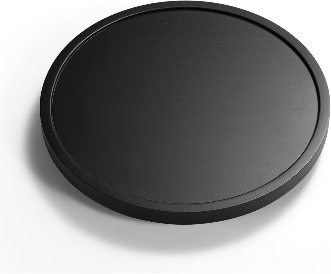 LAMU 10'' Wood Lazy Susan Organizer Turntable for Cabinet, Lazy Susan for Table Top, Pantry, Kitchen, Bathroom, Countertop, Rotating Spice Organizer, Vanity Decor Tray, Pine Wood, Black