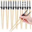 2 x 7 Pairs Reusable Training Chopsticks Helpers for Kids Adults Trainers Beginner and Each Age Learner, Non-Slip and Portable Practice Wooden Chopsticks Hinges Connector Set (1.Japanese stamp)