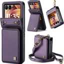 ASAPDOS Crossbody Case Compatible with Motorola Razr 2024/2025 [Not Fit Moto Razr Plus or Ultra ],Retro PU Leather Strap Wristlet Flip Case with Magnetic Closure and Card Holder for Men Women Purple