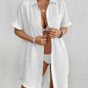 Bsubseach Women Swimsuit Coverup Shirt Dress Button Down Bathing Suit Cover Up Beach Vacation Outfits (White, S)