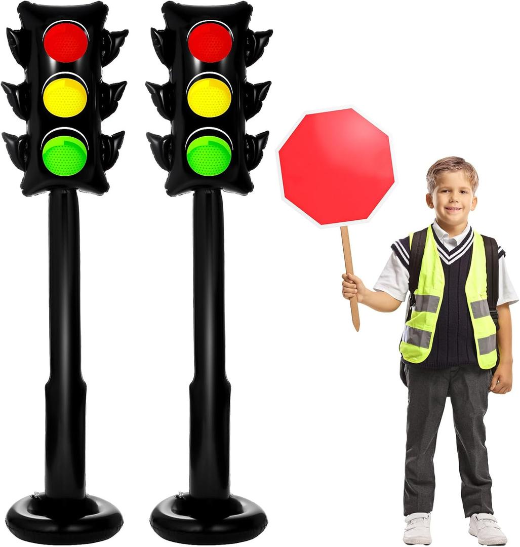 2Pcs 59Inch Jumbo PVC Stop Light Balloons Inflatable Traffic Light Balloons Race Car Party Decor Traffic Signal Stoplight Balloon Kit for Race Car Theme Birthday Party Baby Shower Back to School Decor