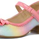 K KomForme Girl's Dress Shoes Mary Jane Glitter 1.5 in Low Heel Wedding Party Princess Shoes for Toddler/Little/Big Kids (Rainbow, 7)