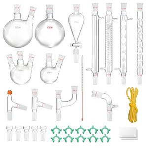 Lab Distillation Kit, 32PCS Laboratory Glassware Kit with 24, 40 Joint,1000ml Essential Oil Distillation Apparatus Kit for Distillations Separation Purification Synthe