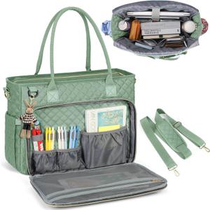 RAINSMORE Teacher Tote Bag 15.6 inch Laptop Bag for Women Work Bags Laptop Tote Nurse Bag Professional Computer Messenger with Insulated Pocket, Laptop Briefcase for Office, College, Mint Green