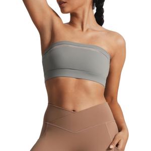 Aoxjox Women's Workout Strapless Bandeau Mesh Bras Training Fitness Running Yoga Crop Tank (Medium, Grey)