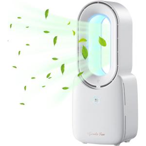 let'me Desk Fan,Portable Bladeless Fan 11.8 inch Small Personal Cooling Fan with 5 Colors Touch Control LED Light,Quiet Table Fan for Home, Office, Bedroom (WHITE)