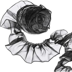 ANCIRS 3 Yards Organza Ruffled Pleated Lace Fabric Trim for Dress Collars Sleeves Halloween Costume Decoration Throw Pillow Decor Appliques Patches & Handmade DIY Sewing- Black