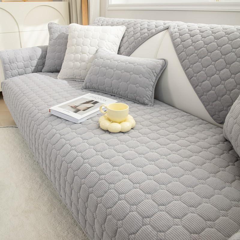 JIAN YA NA Sectional Couch Cover, Corduroy Sofa Slipcover for Pets and Kids, Anti-Slip Washable Furniture Protector for 3-Cushion Couch, Loveseat, Recliner, L-Shaped Sofa, Armrest & Backrest (1 Piece)