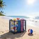 Large Pool Storage Bin, Metal Rolling Float Swimming Equipment Holder Organizer Cart with Mesh, Blue L
