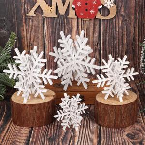 KIMOBER 8Pcs Winter Wooden Snowflake Decorations,White Glitter 3D Christmas Wood Snowflake Signs Tabletop Decor Tabletop Centerpiece for Home Xmas Party(White)