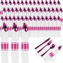 100Pack Pre Rolled Hot Pink Plastic Silverware - Wrapped Hot Pink Disposable Cutlery with Napkins, Pre Rolled Plastic Silverware Set, Disposable Christmas Silverware with Dinner Napkins for Party
