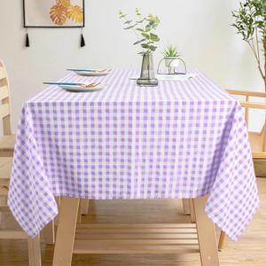 ShinyBeauty Checkered Tablecloth Square 54"X54" Lilac Buffalo Plaid Cotton Fabric for Party - Lavender and White Farmhouse Check Table Cloth