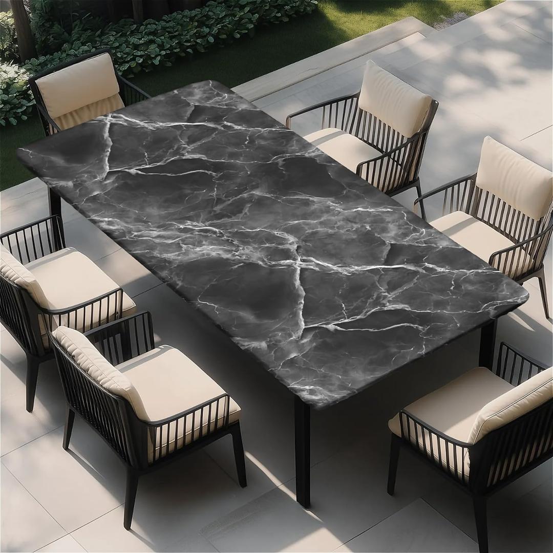 Rectangle Fitted Table Cover Waterproof Stain-Resistant Wipeable Polyester Tablecloths with Elastic Edge Design Fits 8 Foot Tables for Indoor, Picnic, Camping, Outdoor, 96" x 30"