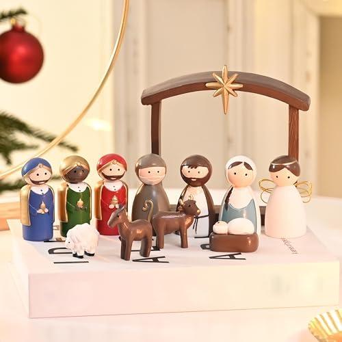 AOMOONOA Small Nativity Set for Kids, Cute Resin Nativity Figurine, 5 Pcs Holy Family Figurines Miniature Christmas Nativity Scene, Rustic Mini Figurine for Christmas Indoor Decor