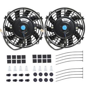 7" Electric Radiator Cooling Fan Assembly Kit, Universal High Performance 12V 80W Motor with Fan Mounting Kit - Black (2 Pack)