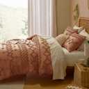 Tufted Boho King Size Comforter Set, 3 Pieces Burnt Orange Boho Bed Set, Farmhouse Shabby Chic Embroidery Bedding for All Seasons, Soft Jacquard King Bedding Set with Comforter  2 Pillow Shams