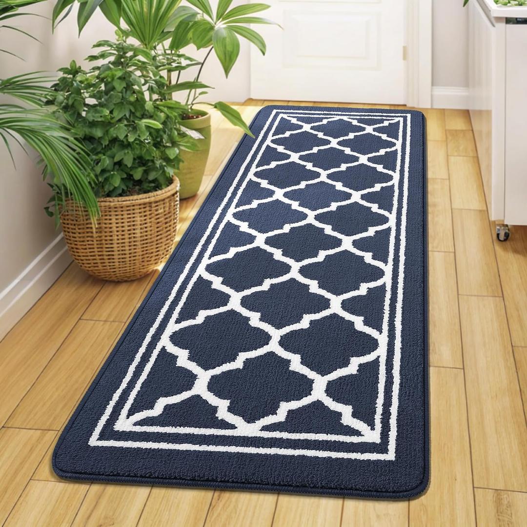 Buganda Long Indoor Door Mat, Dirt-Resistant and Absorbent Doormat, Anti-Slip, Low Profile Floor Mats for Inside Entryway, Front, and Back Door Entrance (59x23 Inches, Navy Blue)