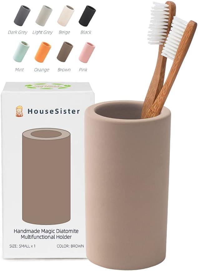 Organic Diatomite Toothbrush Toothpaste Makeup Brushes Razors Holder Bathroom Countertop Organizer Stand Cup Organizer (Brown)