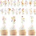 60 Pcs Baby in Bloom Cupcake Toppers Wildflower Baby Shower Decorations Flower Birthday Party Cake Toppers Floral Party Supplies