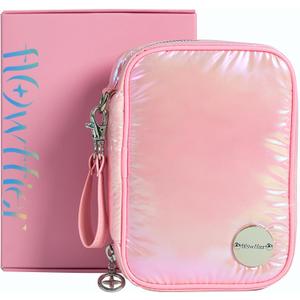 Travel Jewelry Organizer Case with Zipper and Mirrored Charm, Small Portable Jewelry Storage Bag for Rings, Necklaces, Earrings, Travel Pouch, Gift for Teen, Holographic Pink