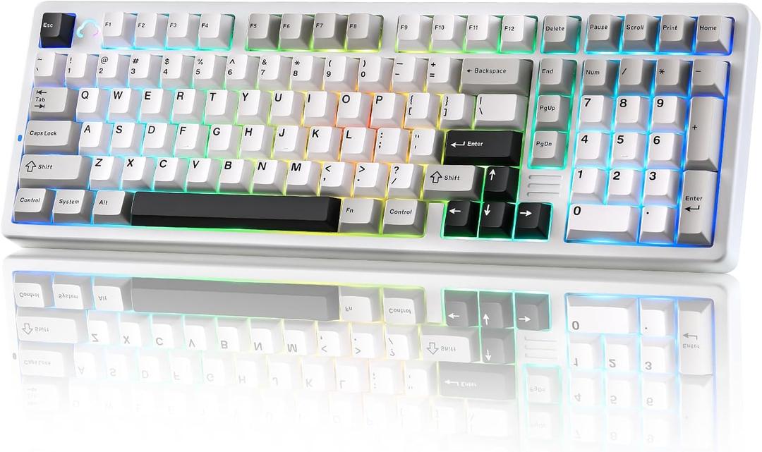 YUNZII AL98 QMK/VIA Wireless Mechanical Gaming Keyboard,Full Aluminum,BT/2.4G/USB-C, Pre-Lubed Hot Swappable Gasket Mount 1800 Layout,RGB Backlit for Win/Mac (White, Milk Switch)