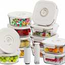 HOLDN STORAGE Vacuum Food Storage Containers, Set of 12 Glass Containers with Electronic & Manual Pump - Keep Food Fresh Longer, BPA-Free Glass, Leak-Proof, Ideal for Meal Prep, Marinating, Set of 12 Mix: Electronic & Manual Pump