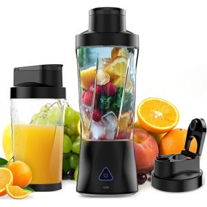 Portable Blender, 360W Personal Blender for Shakes and Smoothies for Kitchen, 24 Oz BPA Free Traveling Juicer Cup and Lid with 6 Blades, Self Cleaning Portable Juicer for Kitchen/Travel/Gym, Black