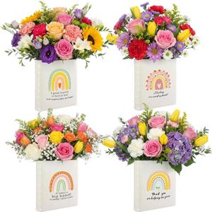 LemonRoad 4 Pcs Teacher Appreciation Gifts Bulk 7.7inch Ceramic Book Shape Vase for Flowers Teacher Flower Vase Thank You Gifts Rainbow Table Decorations for Women Employee Plant Containers