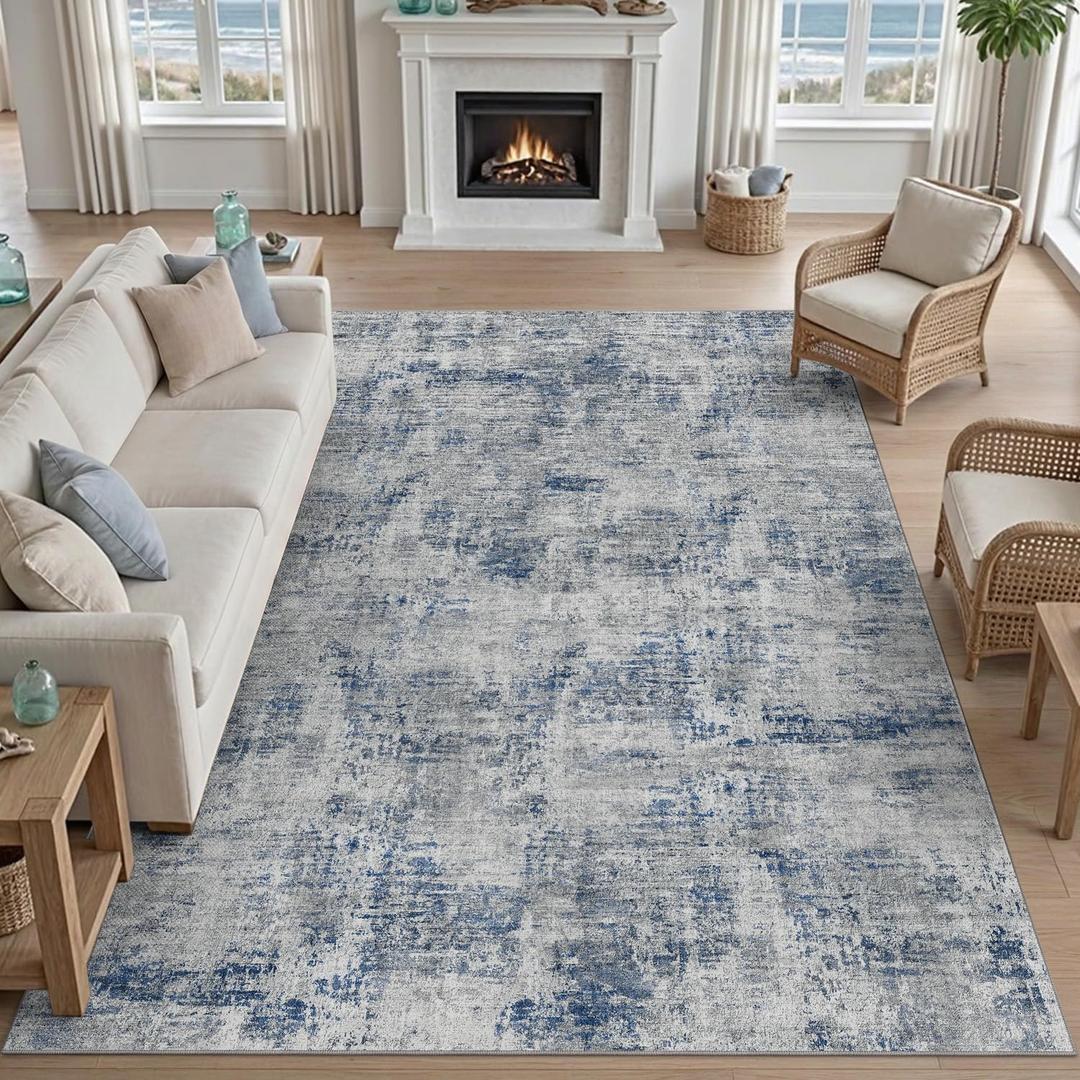 DEXI 9x12 Area Rugs for Living Room, Washable Indoor Rug for Bedroom, Blue