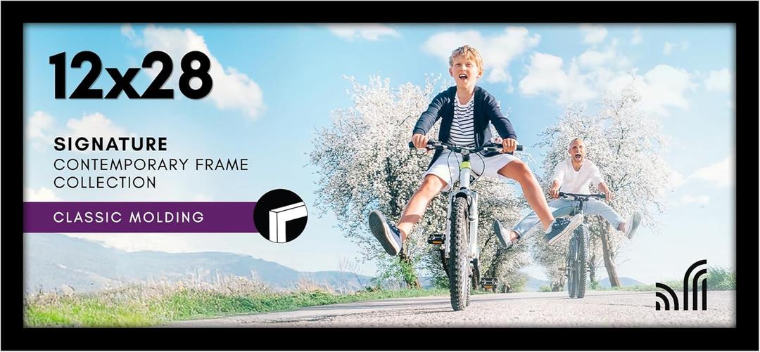 Americanflat 12x28 Picture Frame with Polished Plexiglass - Signature Collection - Gallery-Style Frames Made of Engineered Wood - Photo Frame for Wall Display - Black