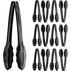 12 Pack Large Plastic Serving Tongs For Buffet - Plastic Serving Utensils For Hot And Cold Food - Disposable Serving Tongs For Parties, Holidays And Gatherings (Black)