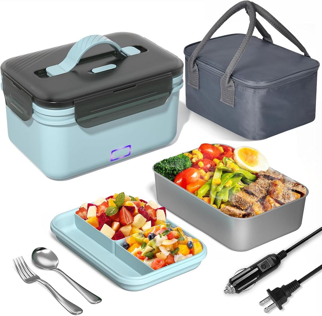 Monteka Electric Lunch Box Food Heater, New 100W High Power Portable Food Warmer, Heated Lunch Box for Adults Car/Home with 1.8L Removable Stainless Steel Container, 12V/24V/110V/220V