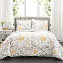 Lush Decor Aprile Reversible Floral Quilt Queen Size 3 Piece Set Full/Queen, Yellow & Gray - Bedding Set - Floral Quilt - Cottage Bedroom Décor