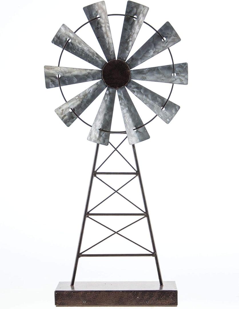 CWI Gifts Simple Windmill Table Sitter - 19 Inch Galvanized Metal Windmill - Farmhouse Tabletop Decor