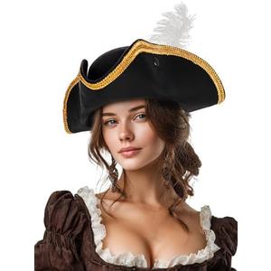 Ibeauti Pirate Hat for Women Men Colonial Tricorn Hat Halloween Pirate Costume Accessories