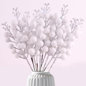 Christmas Glitter Berries Stems 14Pcs 7.8 Inch Christmas White Holly Berry Picks Artificial Winter Faux Berry Stems Picks Branches for Christmas Tree Ornaments DIY Crafts Wreath and Home Decor