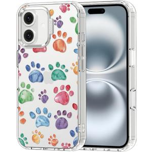 MOSNOVO Case for iPhone 16 Plus, [Buffertech 6.6ft Military-Grade Drop Protection] [Anti Peel Off Tech] Clear TPU Bumper Phone Case Cover Design - Colorful Paw