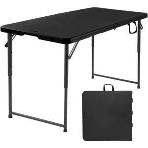 Byliable Folding Table 4 Foot, Heavy Duty Portable Plastic Fold-in-Half Utility 4ft Folding Table with Carrying Handle for Indoor Outdoor, Camping Picnic Party, Black