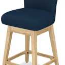 MUUEGM Counter Height Swivel Barstool with Back, 26.8 Inch Modern Fabric Swivel Barstools Chair for Kitchen Island, Dining Room, Pub Upholstered Fabric Solid Wood Legs Navy Blue Bar Stool