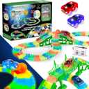 USA Toyz Glow Trax Glow in The Dark Race Tracks for Kids- Speedway Race Car Track Set with 360pk Flexible Roads, Bridges, Ramps, Play Set STEM Building Toys for Boys and Girls