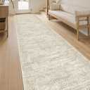 Soalmost Runner Rug 2'6" x 10' Washable Non-Slip Runner Rugs for Kitchen Bathroom Laundry Room Vintage Ultra Thin Runners for Hallway Entryway Beige