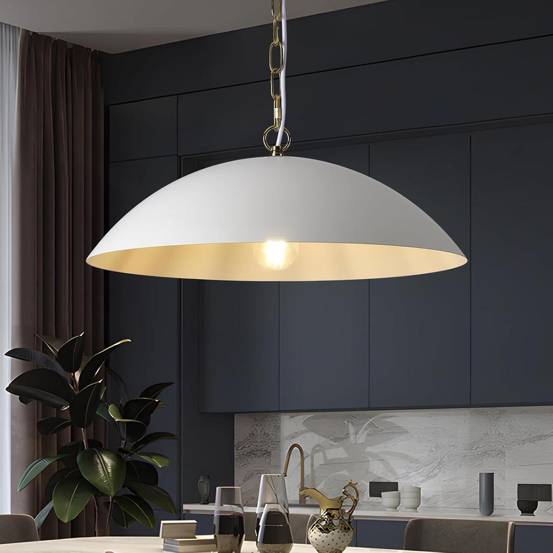 20" Kitchen Pendant Lighting Over Island, Matte White Modern Large Pendant Light, Adjustable Hanging Ceiling Light for Kitchen Living Room Dining Room Bedroom Café, 20"-1 Pack
