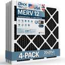 BNX TruFilter 20x20x1 MERV 12 Odor Defense (4-Pack) AC Furnace Air Filter with Activated Carbon - MADE IN USA - Pleated Air Conditioner HVAC AC Furnace Filters - Removes Odor, Mold, Bacteria, Smoke
