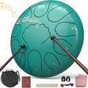 Rain Drum for Outside Garden, 8 Inches 11 Notes Steel Tongue Drum, Waterproof Meditation Rain Chime, Musical Instruments for Adult Gift with Bag, Music Book, Mallets (Lake Blue)