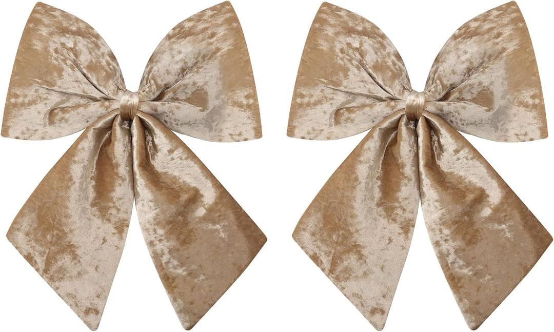 Large Plush Velvet Bows Set of 2 16-Inch Christmas Bow Tree Topper for Christmas Tree Decoration Door Window Decor (Gold)