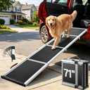71" Aluminum Alloy Dog Ramp for Car SUV Truck Side Door, Outdoor Foldable Pet Ramp with Adjustable Support Head, Non-Slip Traction Surface, Sturdy Ramp for Large Dogs Up to 150 LBS